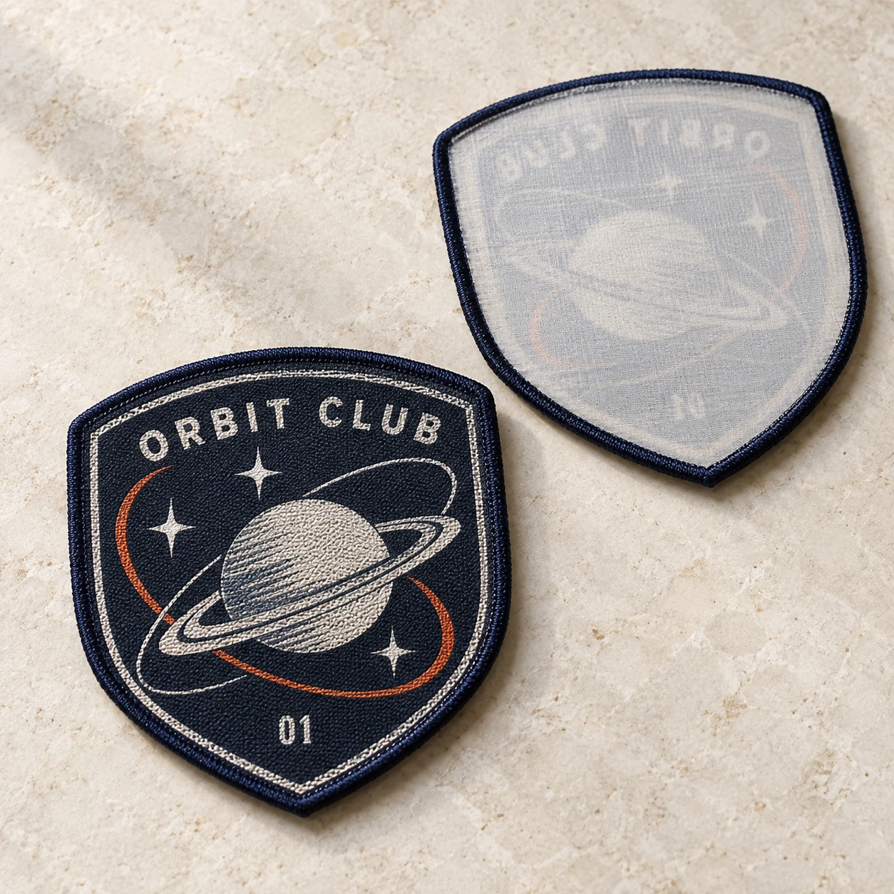 Concept photograph of a woven patch with iron-on backing