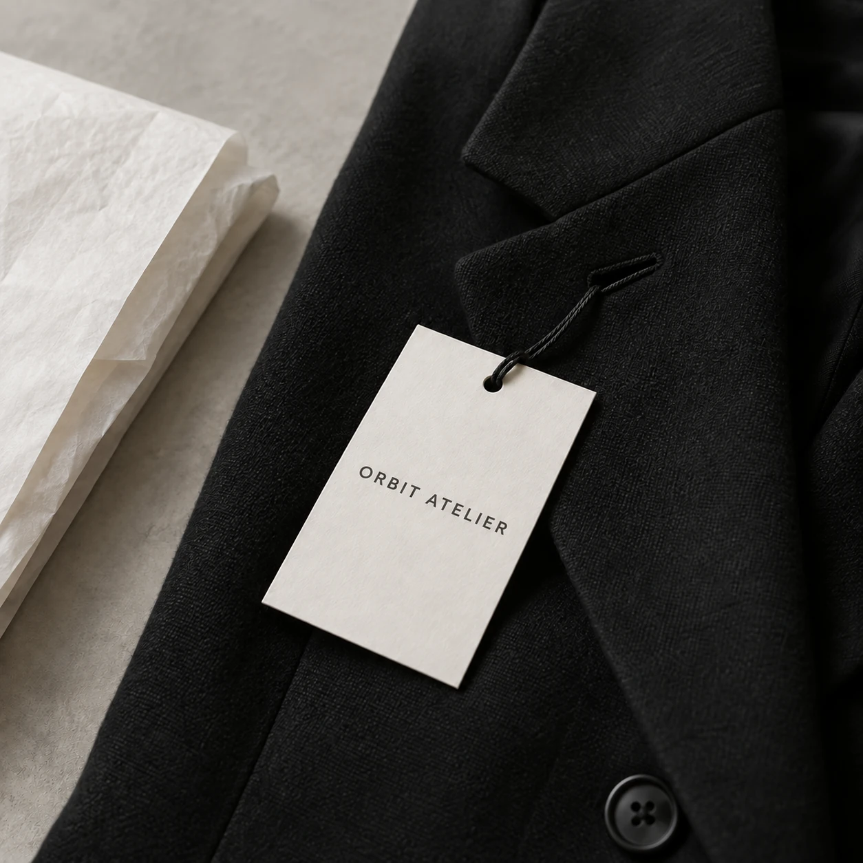 Concept photograph of a hangtag attached to a shirt